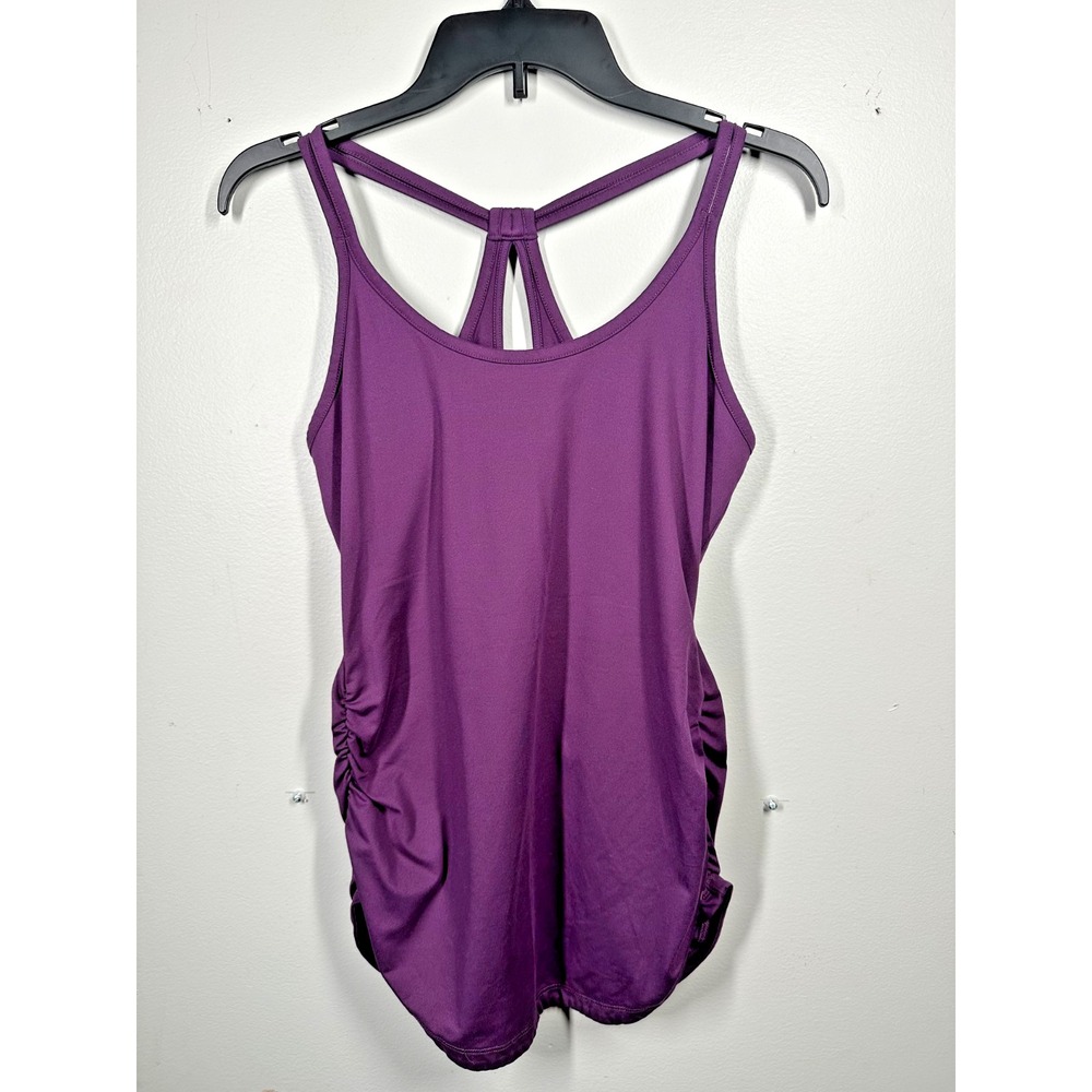Calia Small Cami Tank Top Purple Ruched Maternity Solid Stretch Womens